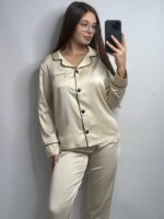 Шовк трійка довгий рукав молочний чорний кант - Зображення 9