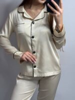 Шовк трійка довгий рукав молочний чорний кант - Зображення 5