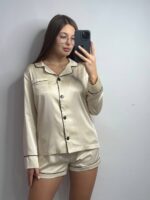 Шовк трійка довгий рукав молочний чорний кант - Зображення 3