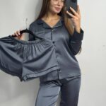 Шовк трійка довгий рукав графіт чорний кант