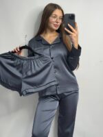 Шовк трійка довгий рукав графіт чорний кант