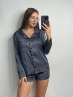 Шовк трійка довгий рукав графіт чорний кант - Зображення 3