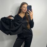 Шовк трійка довгий рукав чорний чорний кант