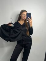 Шовк трійка довгий рукав чорний чорний кант