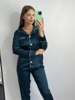 Шовк трійка довгий рукав темний смарагд білий кант - Зображення 8