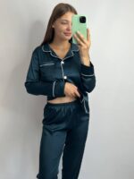 Шовк трійка довгий рукав темний смарагд білий кант - Зображення 7