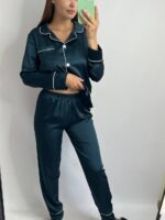 Шовк трійка довгий рукав темний смарагд білий кант - Зображення 6