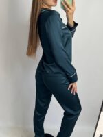 Шовк трійка довгий рукав темний смарагд білий кант - Зображення 5