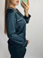 Шовк трійка довгий рукав темний смарагд білий кант - Зображення 4