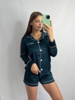 Шовк трійка довгий рукав темний смарагд білий кант