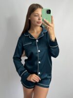 Шовк трійка довгий рукав темний смарагд білий кант - Зображення 2