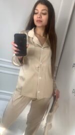 Шовк трійка довгий рукав молочний білий кант - Зображення 4