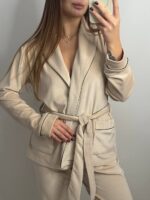 Костюм велюровий шаль кремовий чорний кант - Зображення 3