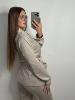 Костюм велюровий шаль бежевий чорний кант - Зображення 2