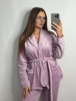 Костюм велюровий шаль ліловий білий кант