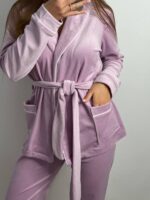 Костюм велюровий шаль ліловий білий кант - Зображення 4