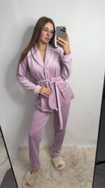 Костюм велюровий шаль ліловий білий кант - Зображення 3