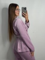 Костюм велюровий шаль ліловий білий кант - Зображення 2