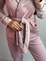 Костюм велюровий шаль пудра білий кант - Зображення 7