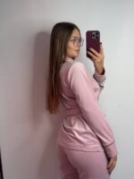 Костюм велюровий шаль пудра білий кант - Зображення 4