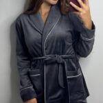 Костюм велюровий шаль капучино 2 чорний кант