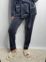 Костюм велюровий шаль капучино 2 чорний кант - Зображення 5