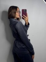 Костюм велюровий шаль капучино 2 чорний кант - Зображення 6