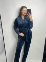 Костюм велюровий шаль синій чорний кант - Зображення 7