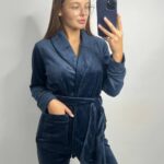 Костюм велюровий шаль синій чорний кант