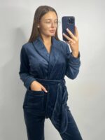 Костюм велюровий шаль синій чорний кант