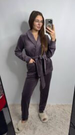 Костюм велюровий шаль шоколад чорний кант - Зображення 7