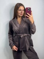 Костюм велюровий шаль шоколад чорний кант - Зображення 6