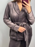 Костюм велюровий шаль шоколад чорний кант - Зображення 4