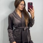 Костюм велюровий шаль шоколад чорний кант