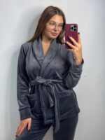 Костюм велюровий шаль графіт 2 чорний кант - Зображення 8
