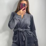 Костюм велюровий шаль графіт 2 чорний кант