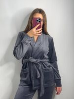 Костюм велюровий шаль графіт 2 чорний кант