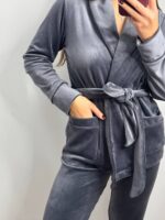 Костюм велюровий шаль графіт 2 чорний кант - Зображення 6