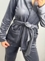 Костюм велюровий шаль графіт 2 чорний кант - Зображення 5