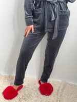 Костюм велюровий шаль графіт 2 чорний кант - Зображення 4