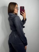 Костюм велюровий шаль графіт 2 чорний кант - Зображення 2