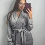 Костюм велюровий шаль сірий чорний кант