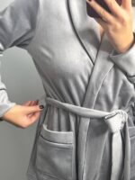 Костюм велюровий шаль сірий чорний кант - Зображення 6