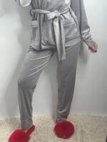 Костюм велюровий шаль сірий чорний кант - Зображення 5