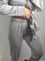 Костюм велюровий шаль сірий чорний кант - Зображення 4