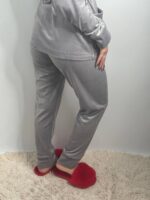 Костюм велюровий шаль сірий чорний кант - Зображення 3