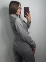 Костюм велюровий шаль сірий чорний кант - Зображення 2