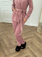 Костюм велюровий шаль пудра чорний кант - Зображення 3