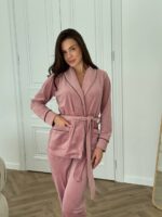 Костюм велюровий шаль пудра чорний кант