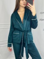 Костюм велюровий шаль смарагд білий кант - Зображення 9